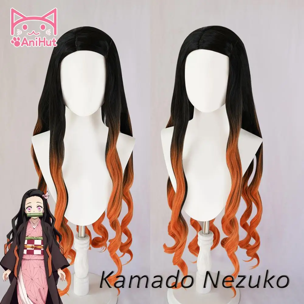 

AniHut Kamado Nezuko Wig Kimetsu no Yaiba Demon Slayer Cosplay 75cm Synthetic Heat Resistant Hair Kamado Nezuko Cosplay