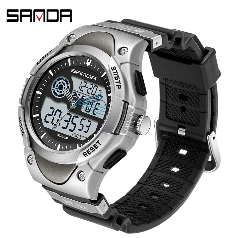 SANDA Men's Watch Luxury Digital Watches Luminous Dual Time Electronic