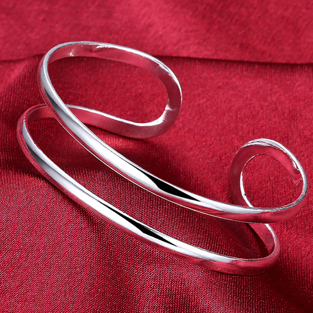 Trendy Style 925 Silver Round Heart Open Bracelet For Women Fashion Jewelry Cuff Bangles