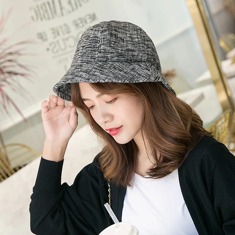 

Autumn & Winter New Style Bucket Hat Korean-style Outdoor Classic Black And White Decorative Pattern Color Stripes Plaid Thick B