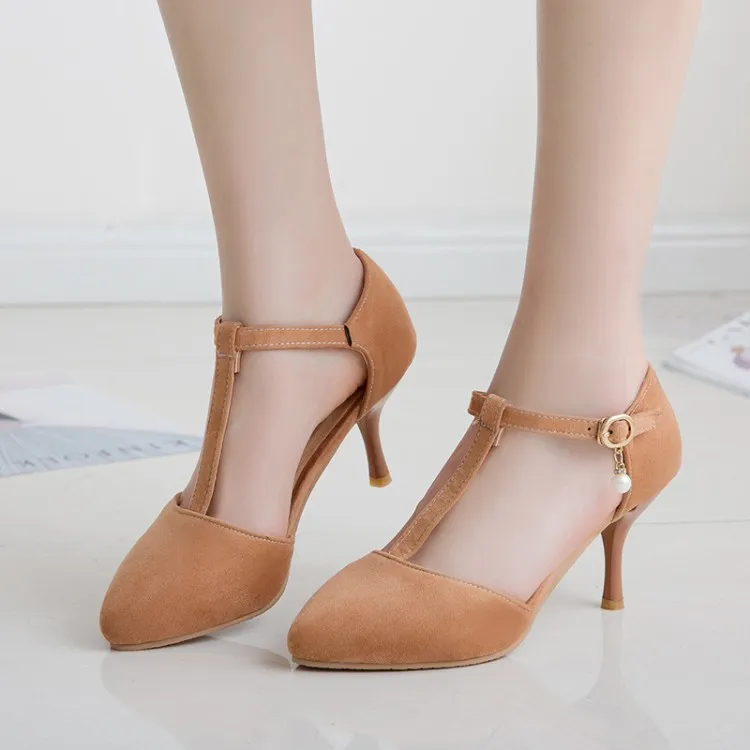 

Big Size high heels sandals women shoes woman summer ladies Fine-heeled suede bag with one-word buckle