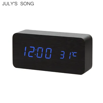 

JULY'S SONG LED Wooden Digital Alarm Clock Night Light Display Temperature Table Clockes Desk Watch Electronic Table Despertador