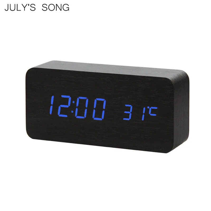 Светодиодный Деревянный цифровой будильник JULY'S SONG ночник дисплей температура