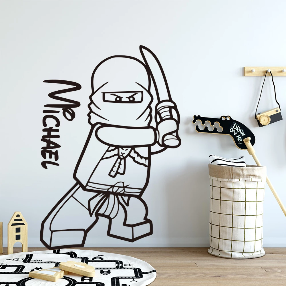 Papel pintado Lego etiqueta de nombre personalizado de Ninjago para las habitaciones del bebé pegatinas de pared pegatinas Lego para Calcomanía para habitación de niños póster muurstickers
