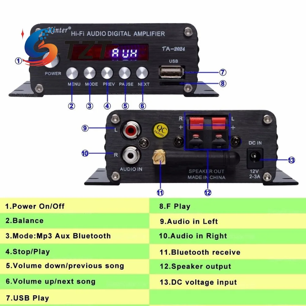 TZT Kinter TA- USB/MP3 HiFi аудио AUX Bluetooth класса D Цифровой усилитель 2x20 Вт