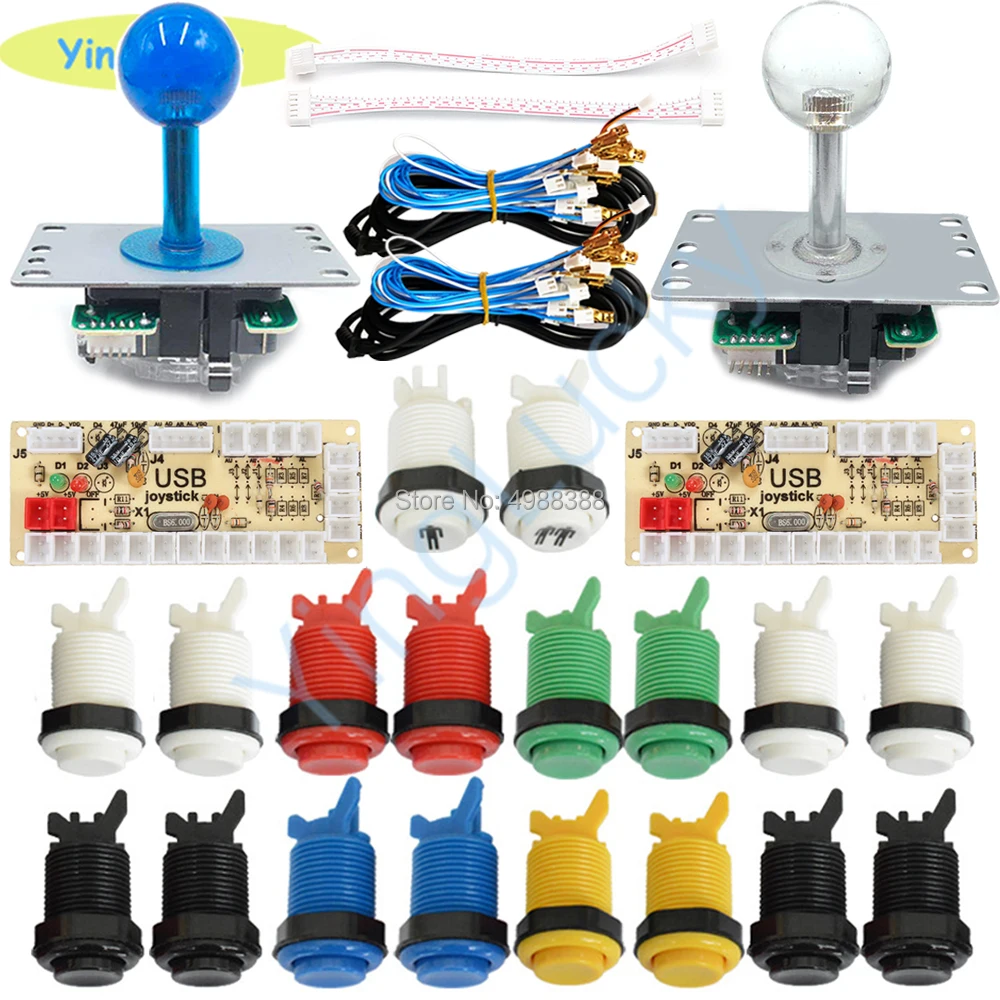 2 Players Arcade DIY Kit Zero Delay USB Encoder American Style Joystick 28mm Push Button PC Mame Raspberry pi 1 2 3
