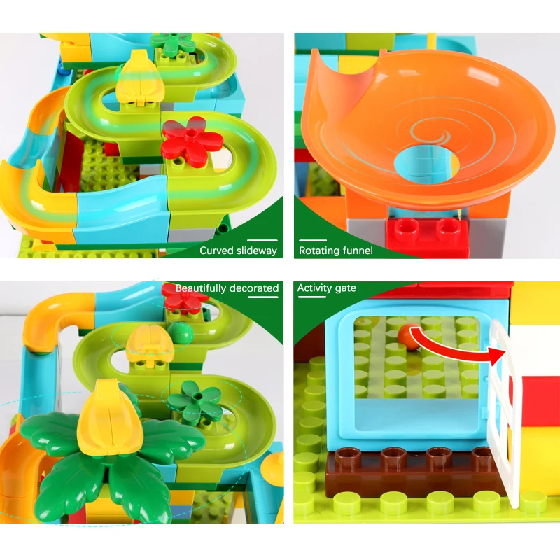 52-296PCS Marble Race Run Tracking Building Blocks Sets Compatible LegoINGlys Duploed Maze Ball Bricks Funnel Slide Blocks Toys