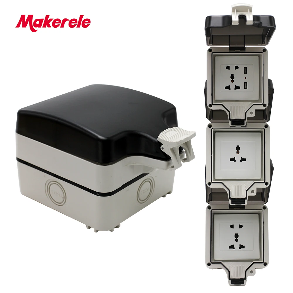 Makerele IP66 водонепроницаемая розетка настенная розетка 10A многофункциональная наружная Погодостойкая розетка с USB зарядным устройством