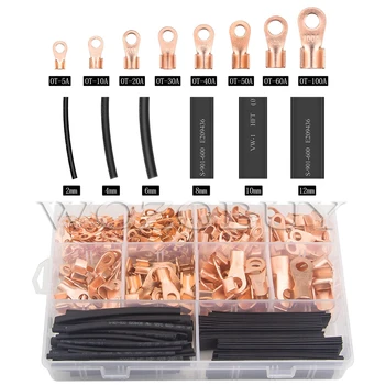 

280PCS Open Barrel Wire Crimp Copper Ring Lugs Terminal Connector with 2:1 Heat Shrink Tubing Assortment Kit