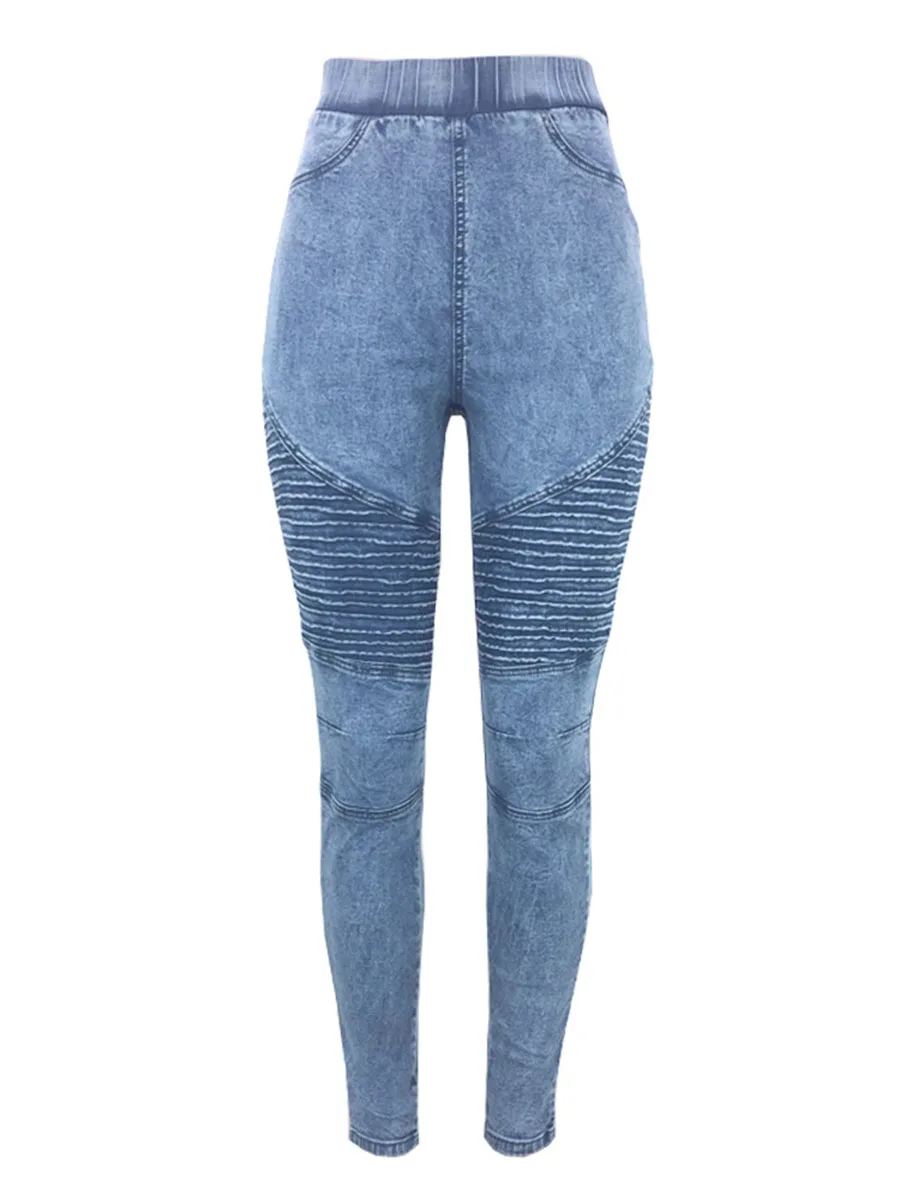 

Push Up Skinny Women Jeans Tight High Waisted Plus Size Retro Blue Female Pencil Denim Trousers Fashion Ruched Patchwork Jeans