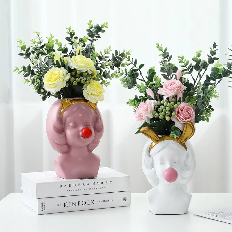 floral home furnishings flower arrangements Creative resin portrait flower pots 