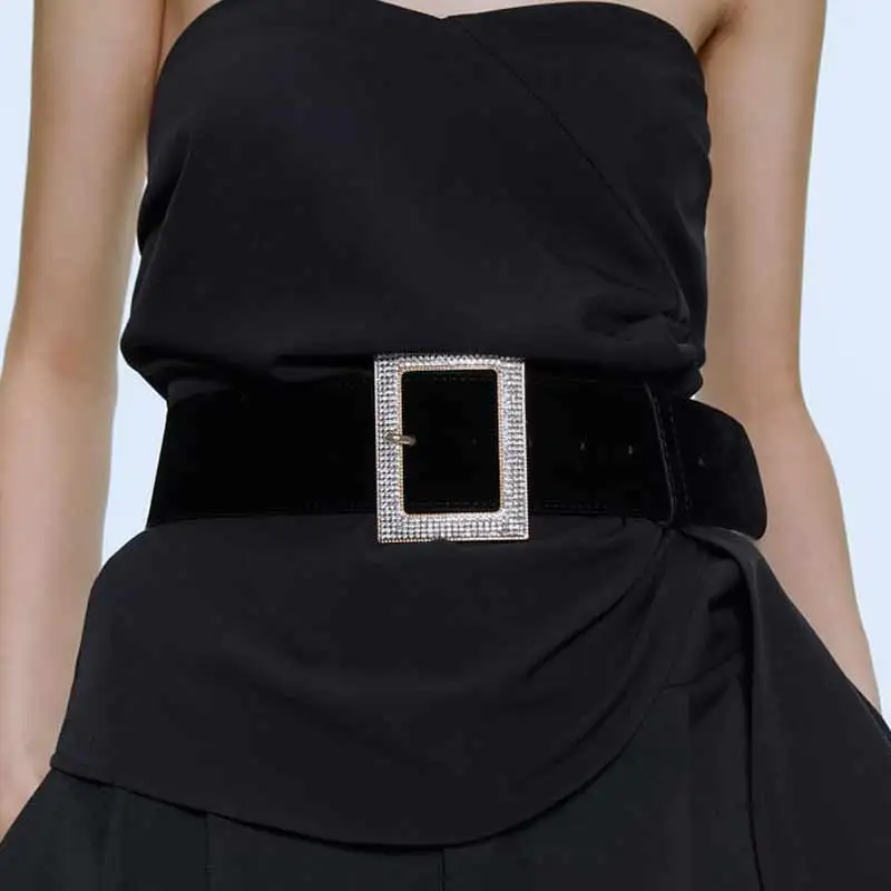 Girlgo мода ZA кожа кристалл блестящая Пряжка поясная цепь аксессуары ювелирные изделия для женщин Винтаж металлический ремень Bijoux