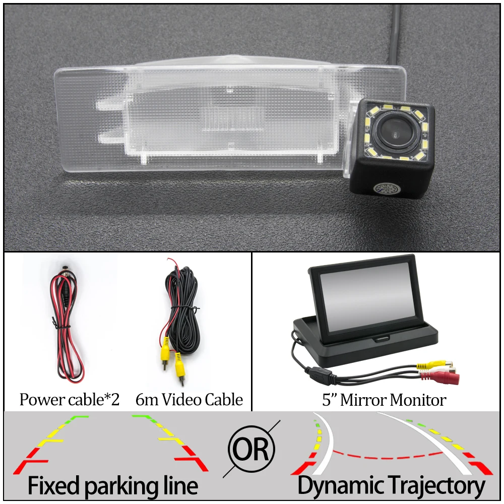 Фиксированная или динамическая траектория Автомобильная камера заднего вида для KIA kx5 Sportage 4 QL 4TH- K4 K4S 2011 2013 автомобиля - Название цвета: 12LED 5 in Foldable
