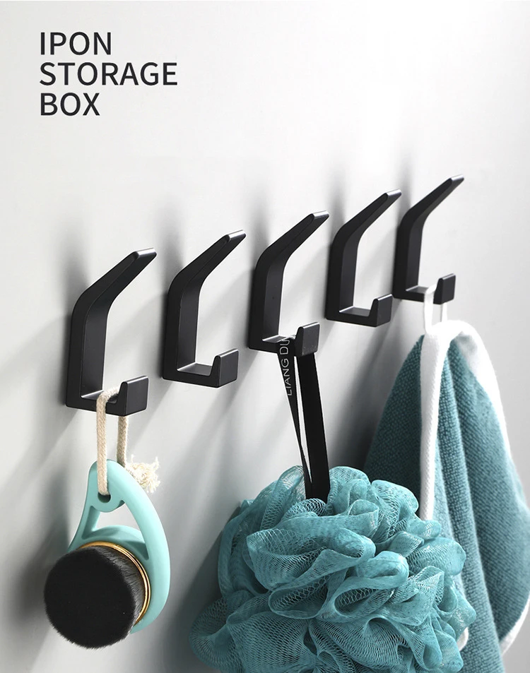 Quancifang Porte-serviettes Sans Percer Crochet à Serviette, 5 Pièces Crochet à Vêtements Mural, Noir Foncé