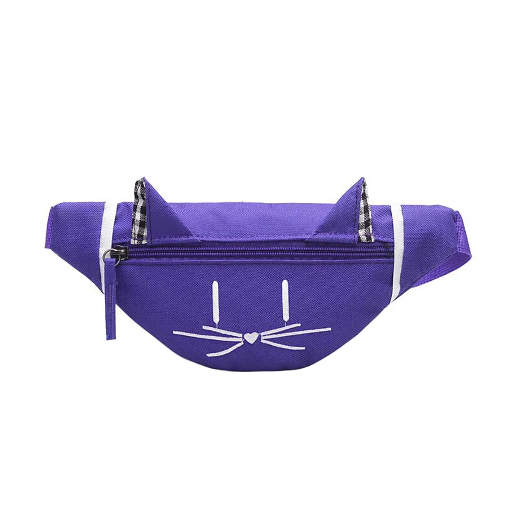 Child Mini Waist Bag Fanny Pack Cute Cat Ear Printed Joker Chest Canvas Pocket Money Belt Kids Waist Bag Buideltas - Цвет: Purple