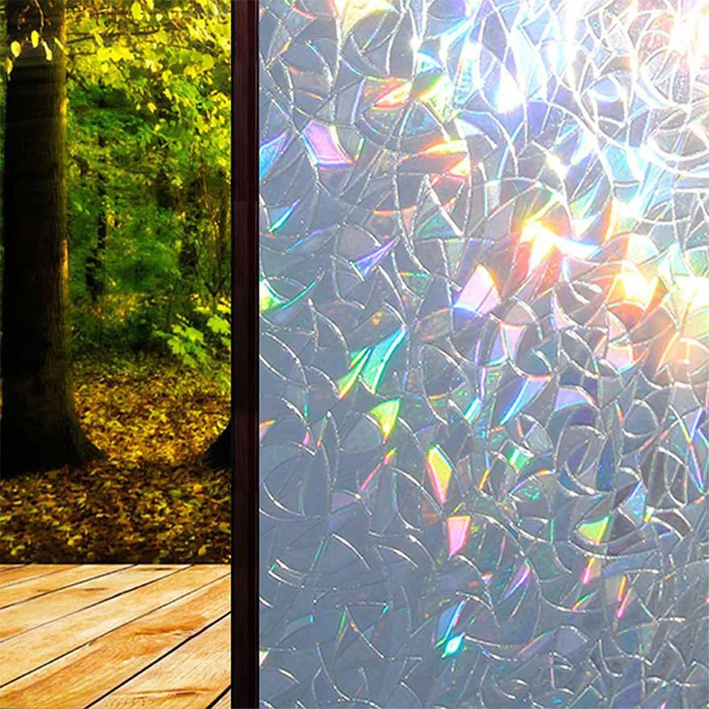 

3D Rainbow Effect Window Film Home Decor Glass Non-adhesive Stained Anti-UV Static Privacy Protection Foil Removable Waterproof