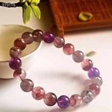 

Natural Colorful Purple Super Seven 7 Rutilated Bracelet Clear Round Beads 9.8mm Women Men Stretch Genuine AAAAAA