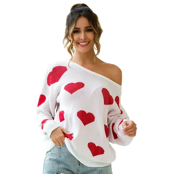 

Womens Long Sleeve Round Neck Heart-shape Print Backless Sweater Casual Pullover Sweater TY66
