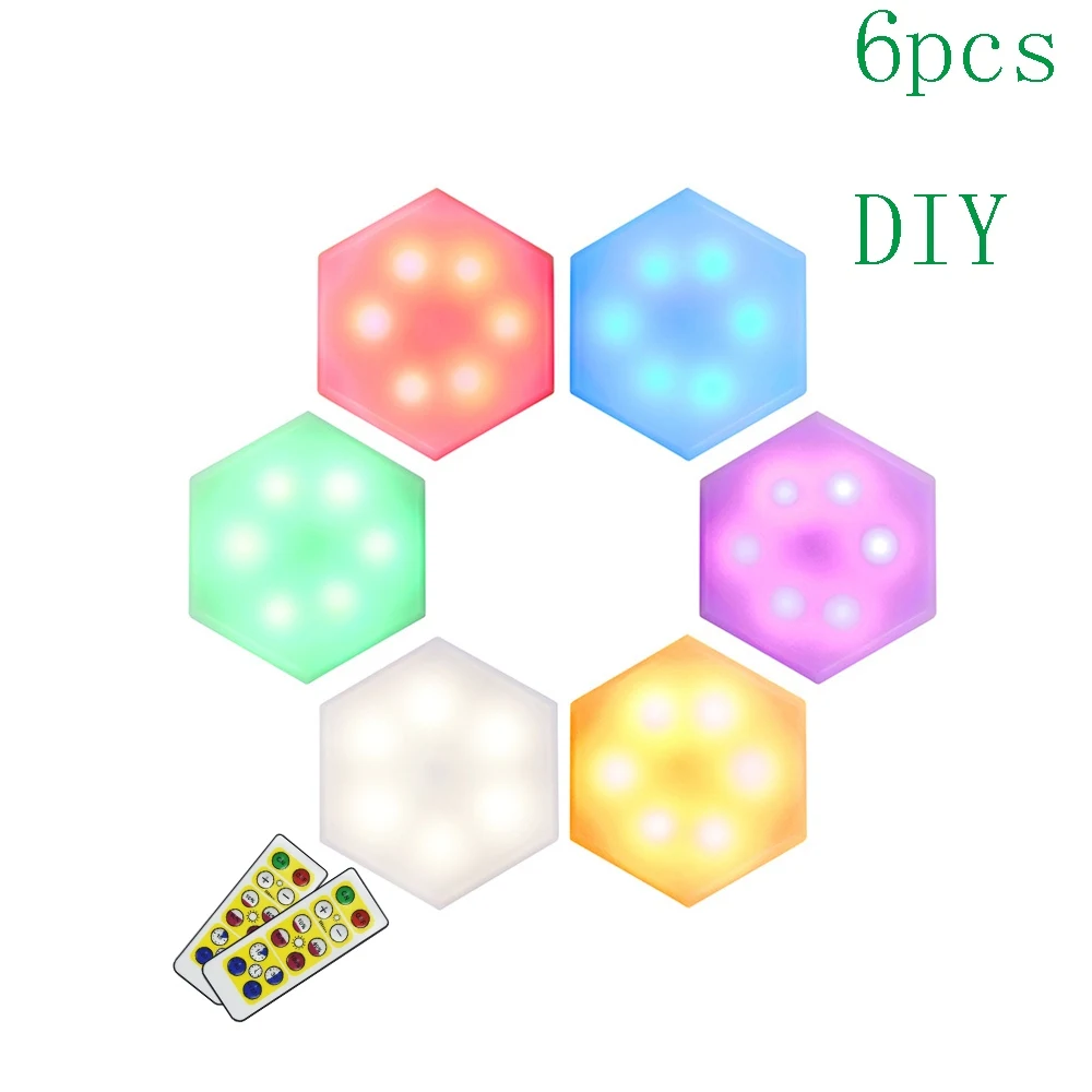 

6pcs DIY LED Night Lamps Free Combination Battery Powered RGB Wall Lamp With Remote Control Modular Honeycomb Lights NEW Arrival