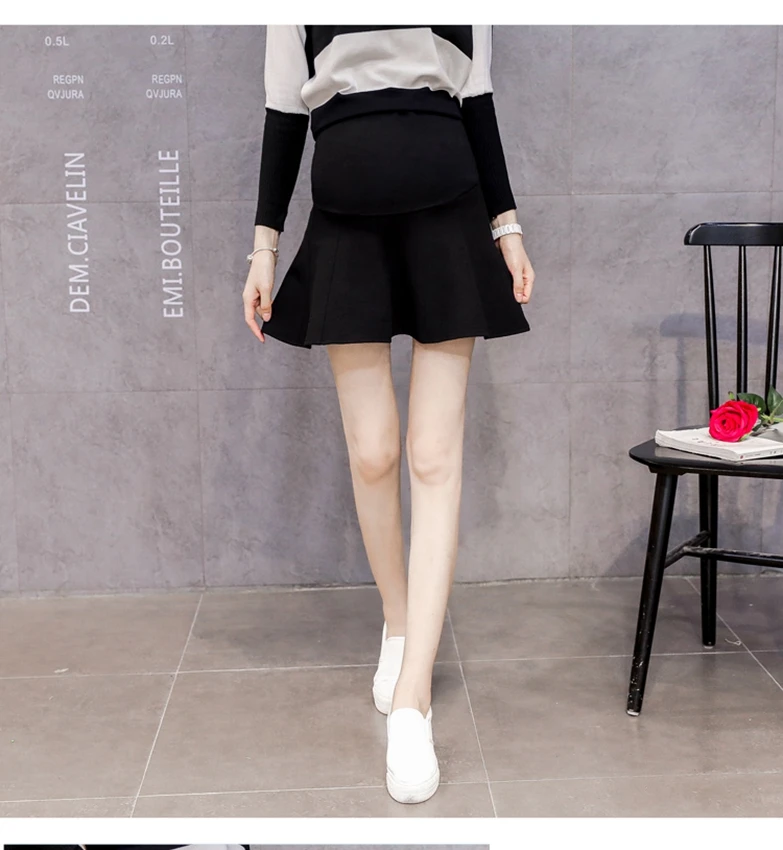 Pregnant women's skirts wear Hundreds of stomach lifts in autumn and winter. Pleated skirts during pregnancy - Цвет: Черный
