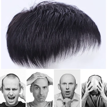 

Allaosify Men's Wig Supplement men's crew cut hair wig Synthetic clip wig Men Toupee Black Color 14x13 inch Wig for Men