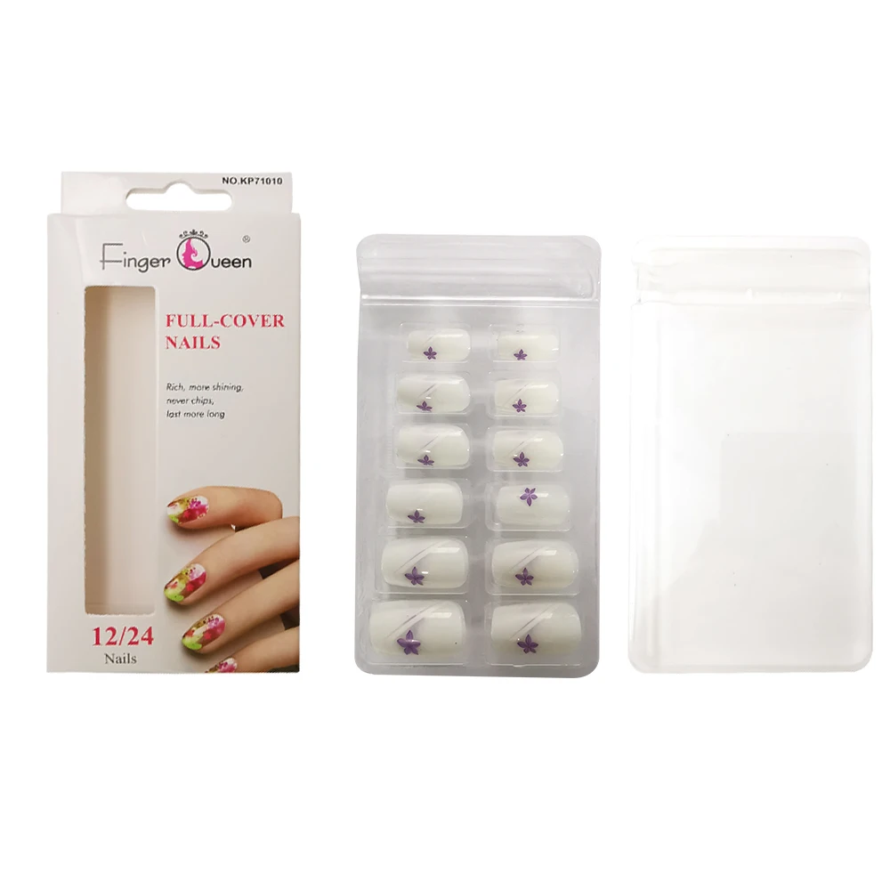 24Pcs False Nail Tips Flower Pink Heart Fashion Full Cover Fake Nail Art Decoration Young Designs Manicure Nails Tip Set8