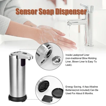 

250ML Stainless Steel IR Sensor Touchless Waterproof Automatic Liquid exquisite Soap Dispenser for Kitchen Bathroom Home
