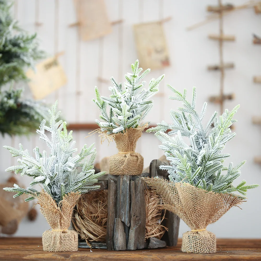 

New Mini Linen Pe Christmas Tree Desktop Ornaments Christmas Happy Party Decoration 31Cm Green Tree Holiday Supplies Gifts 1PC
