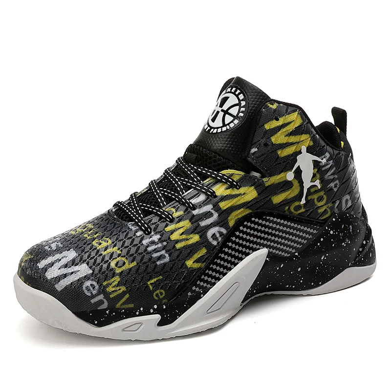 black-yellow Мужские баскетбольные кроссовки Jordan с высоким берцем, амортизирующий светильник, баскетбольные кроссовки, противоскользящие дышащие спортивные кроссовки Jordan - Цвет: black-yellow