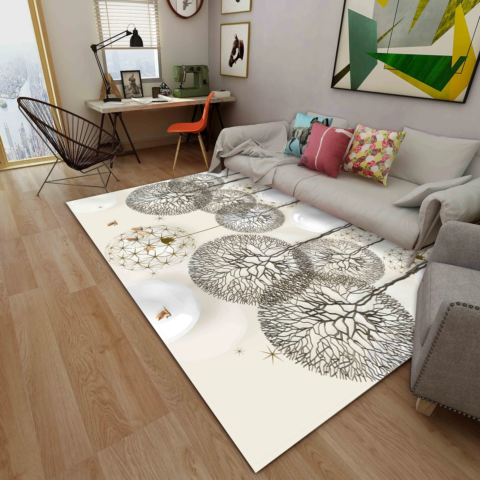 

Living Room Area Rugs Large Dandelion Floor Mats Scenic Trees Flowers Leaves Home Bedroom Carpet Decor Print Color Art Doormat