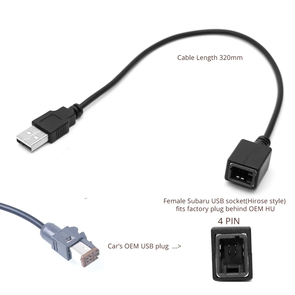 Car Aux Audio Input Media Data Wire for Subaru Custom 4PIN Plug Adapter to Standard USB interface Line Extension Lead for Suzuki 2