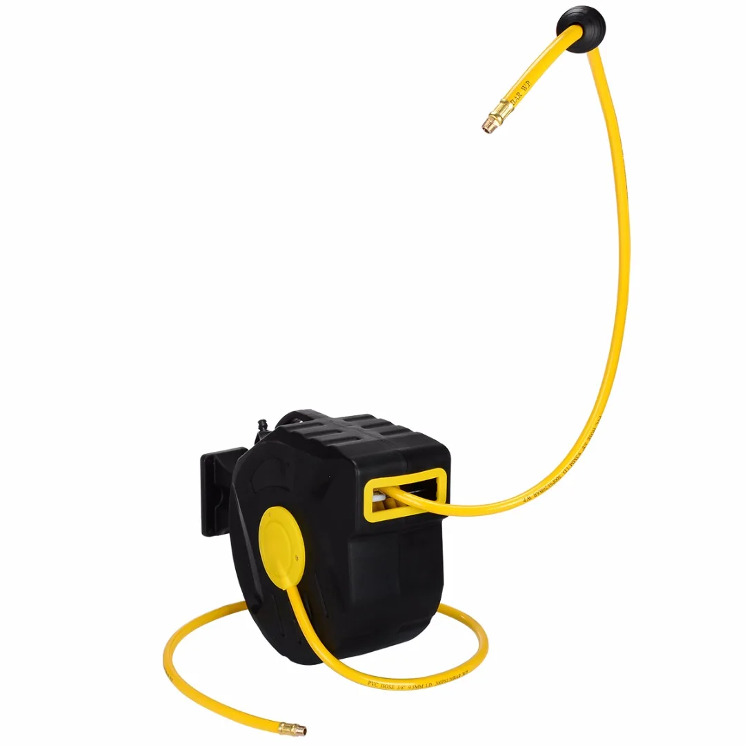 Retractable Air Compressor Hose Reel 3/8  X 50   Auto Rewind Garage Car Washing Tool PVC Garden Water Hose Reel Watering Tool
