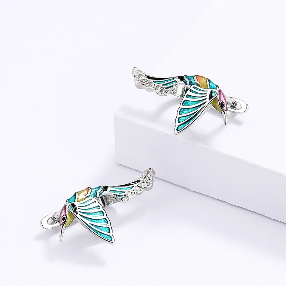 WOSTU 925 Sterling Silver Arcobaleno Pappagallo Orecchini a cerchio per le donne Cute Pet Bird CZ Clip per le orecchie Ragazza Bhday Gioielli Regalo di famiglia  36