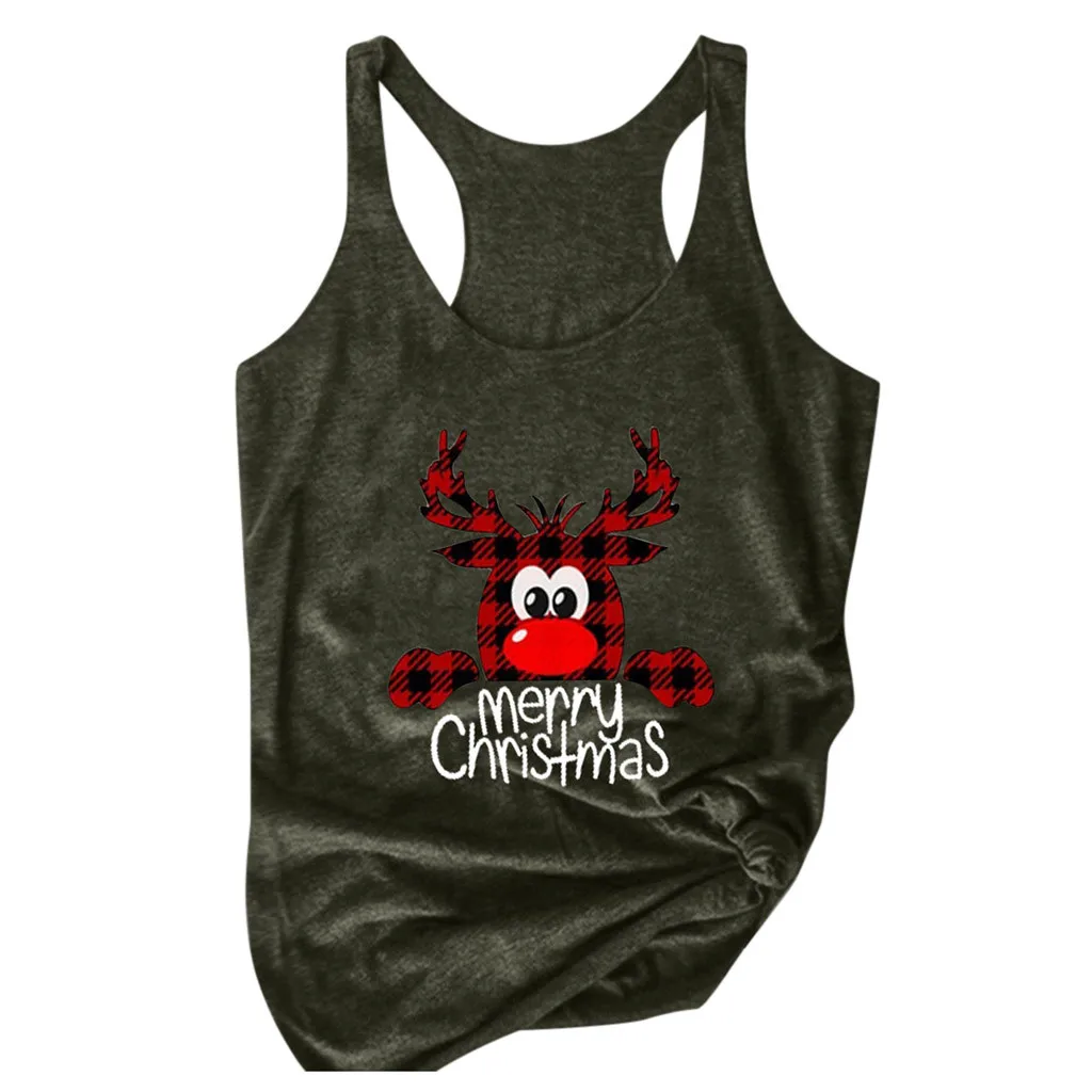 Army Green Рождественская блузка с принтом для девушек размера плюс, свободные повседневные топы, Женская однотонная майка с круглым вырезом, женская летняя одежда, ropa mujer Verano# P30 - Цвет: Army Green