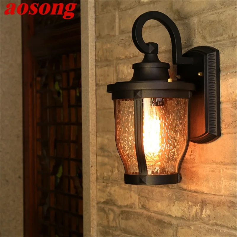 

AOSONG Retro Outdoor Wall Sconces Lights Classical Loft LED Lamp Waterproof IP65 Decorative For Home Porch Villa