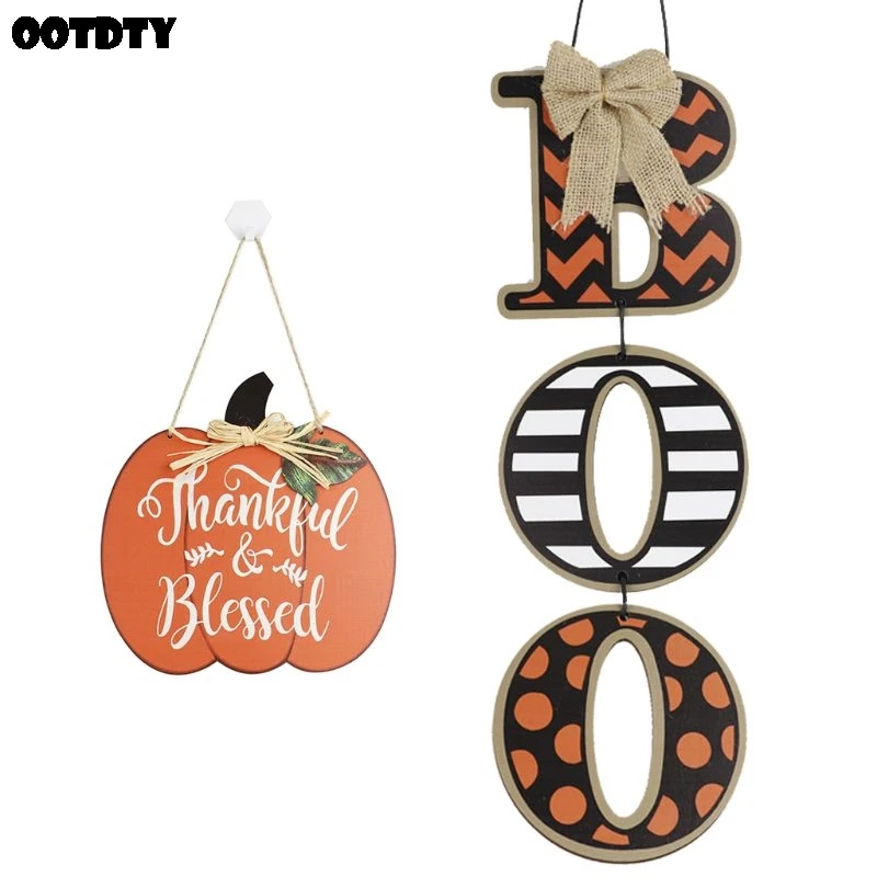 

Halloween Thankful Blessed Pumpkin Boo Hanging Sign Wooden Board Plaque Home Door Window Wall Decoration Thanksgiving Day Gift