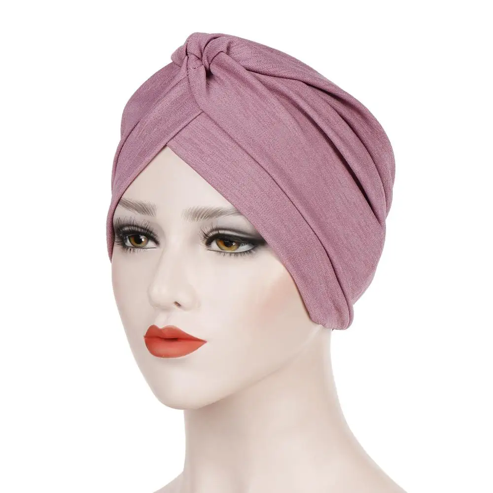 

Plain Bamboo cotton Muslim head coverings Cross turban headscarf Ladies Hair Accessories Solid Soft indian Inner hat head wrap