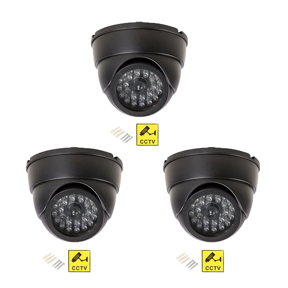 3 шт./1 сумка CCTV муляж системы безопасности поддельная камера водонепроницаемая наружная крытая купольная имитация наблюдения с мигающим красным светодиодный