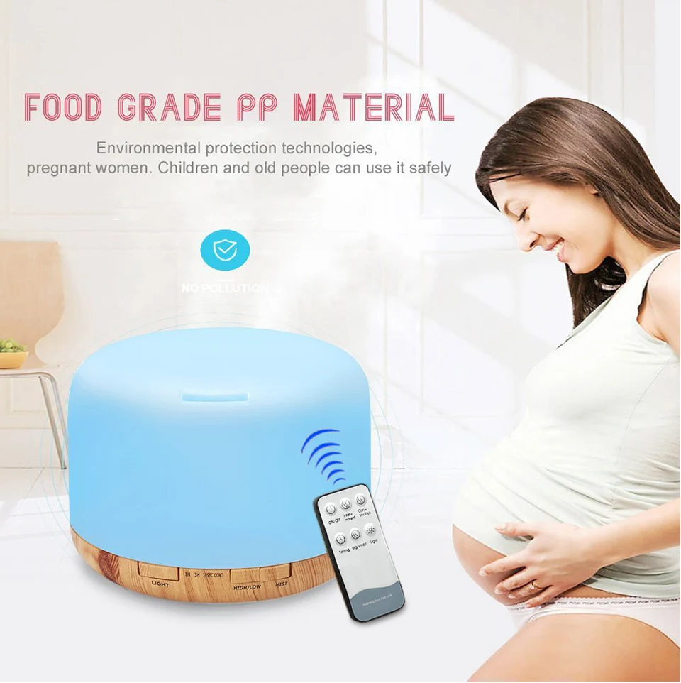 FUNHO 500ml Ultrasonic Air Humidifier led light wood grain Aroma Essential Oil Diffuser aromatherapy mist maker Remote Control