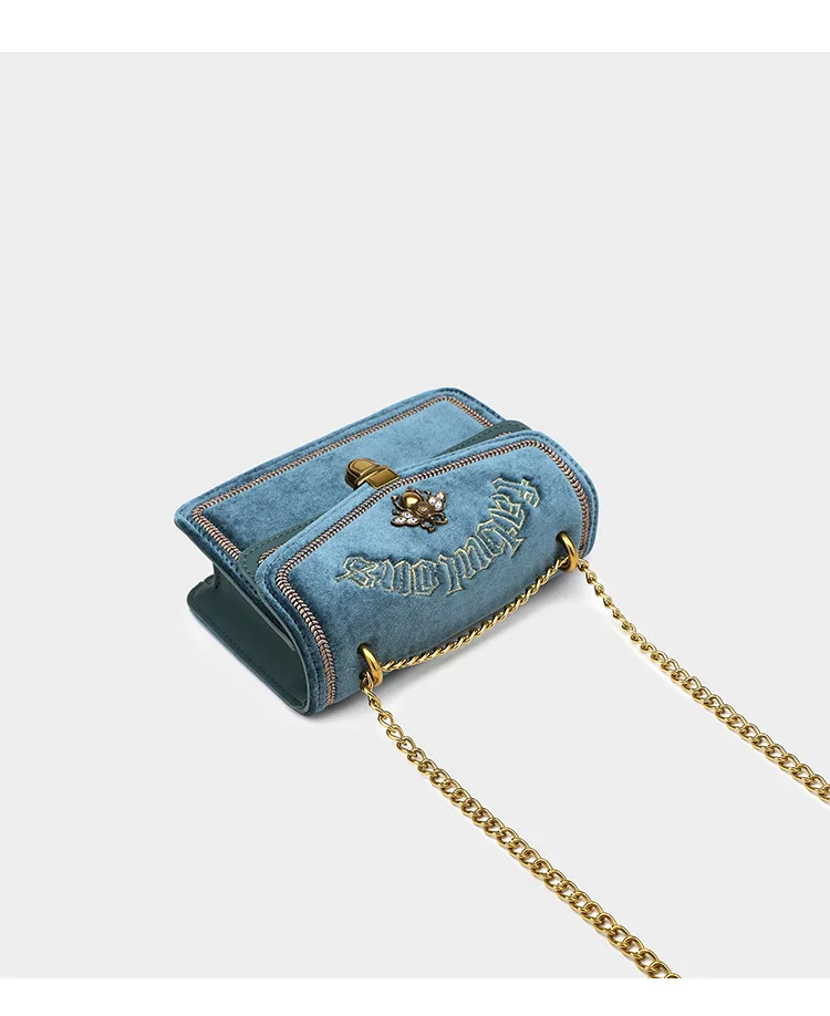 Black Blue Green Luxury Embroidered Velvet Handbag for Women Brand Gold Chain Shoulder Bags Female Small Bee Lock Cross body Bag (13)