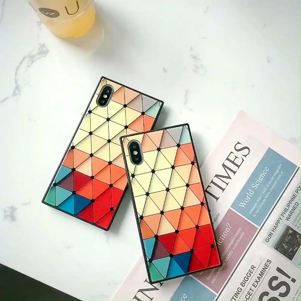 

Square 9H Tempered Glass phone Case For iphone Xs max XR X 8 7 6 6s plus glossy Colored diamond Palette Vogue cases back cover