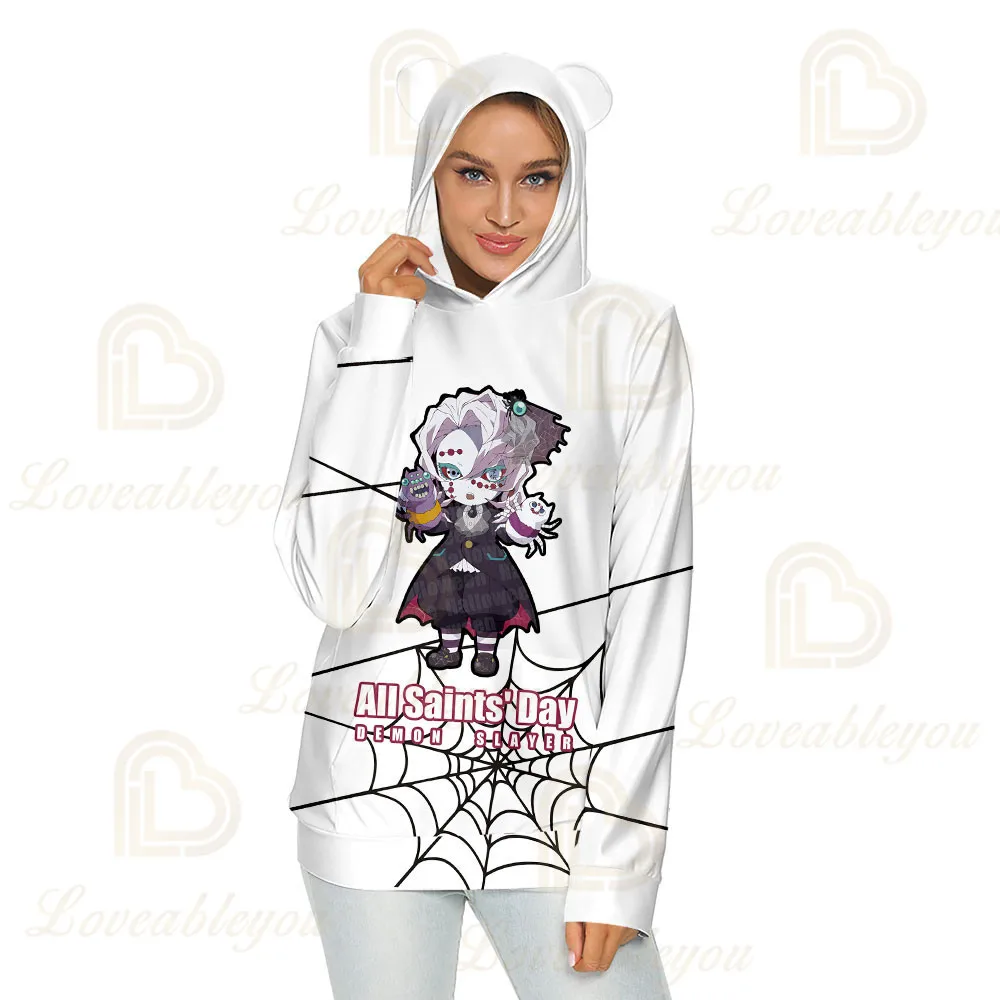 

New Kids Costumes Demon Slayer Kimetsu No Yaiba Cat Ears Hoodie Sweatshirts Male Boys Hoodies Autumn Halloween Anime Streetwear