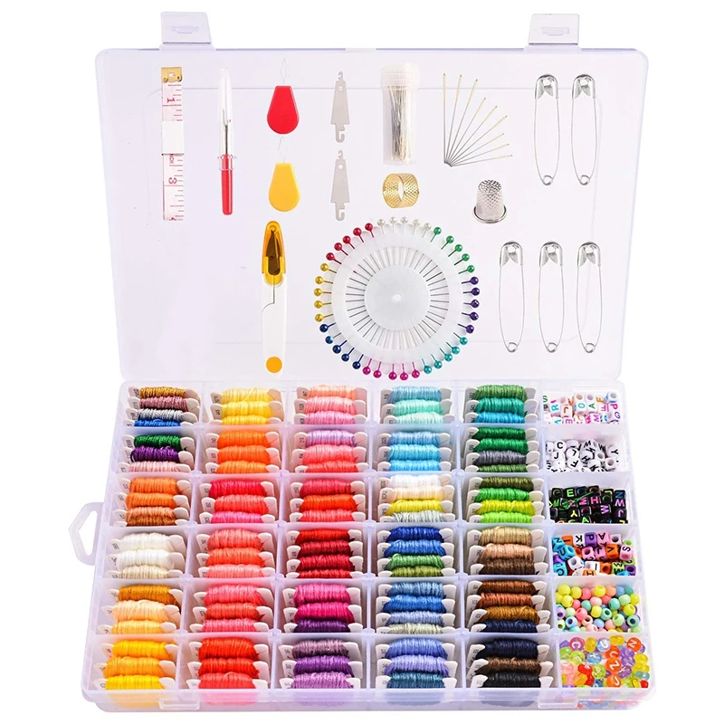SZS Hot Embroidery Floss with Organization Box, Includes 99 Colors Embroidery Floss Cross Stitch Kits, Letter Beads for Friendsh