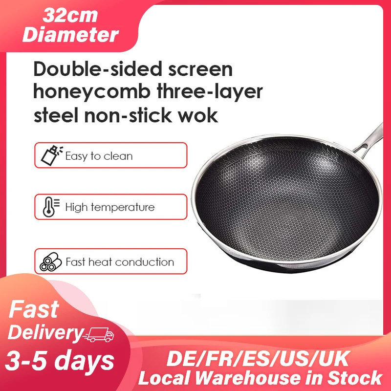 304 Stainless Steel Non Stick Frying Pan Double-Sided Screen Honeycomb Smokeless Cookware Kitchen Cooking Pot Kits | Дом и сад
