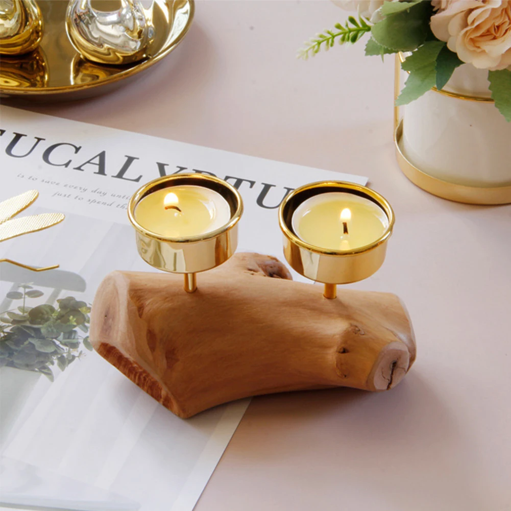 Домашний двойной чашки Tealight фестиваль деревянный подсвечник Настольный подарок Натуральная гостиная подсвечник Настольный украшение орнамент