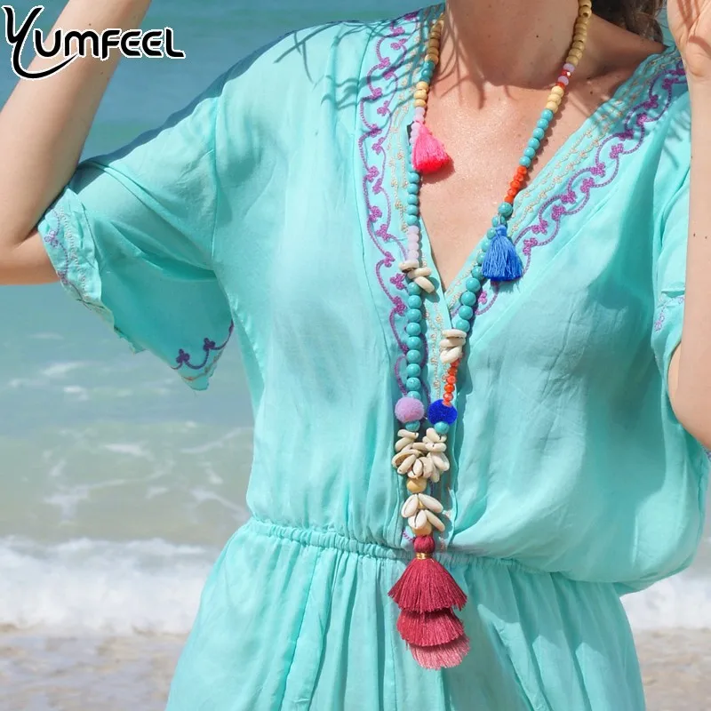 Colorful Necklaces Women 2022 Summer Long Tassel Pendant Shell