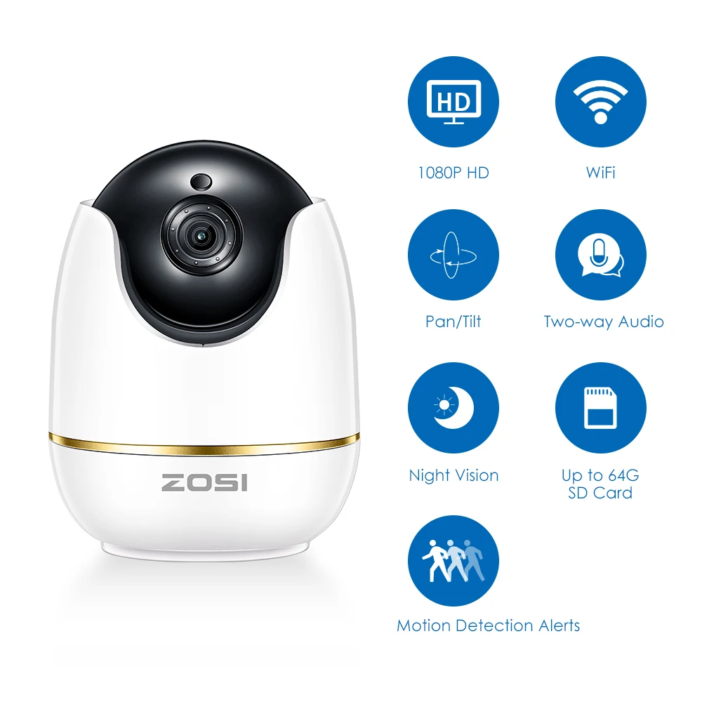 ZOSI 1080P HD 2MP Wi Fi Беспроводной IP камеры видеонаблюдения Камера для систем ИК Ночное