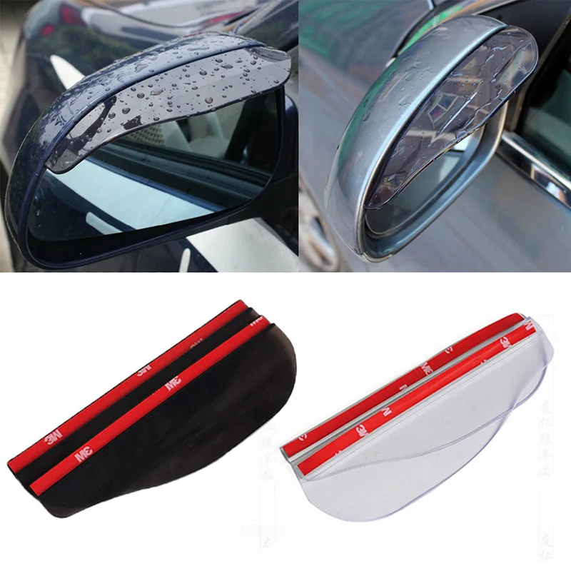 Black 2pcs Pvc Car Rear View Mirror Sticker Rain Eyebrow Weatherstrip