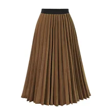 Женская однотонная плиссированная юбка с высокой талией, эластичный осенне-зимний офисный женский вечеринка, повседневные юбки длинная юбка