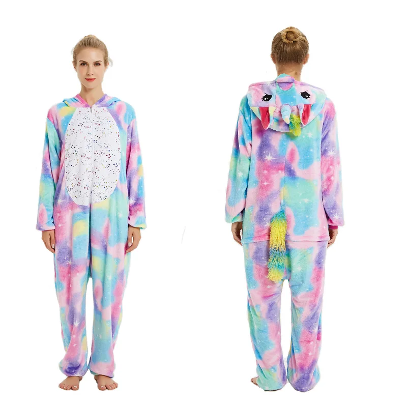 Kigurumi Onesie аниме женские костюмы косплей мультфильм животных пижамы Ститч звезда Единорог кролик зима теплый с капюшоном - Цвет: Hot stamping